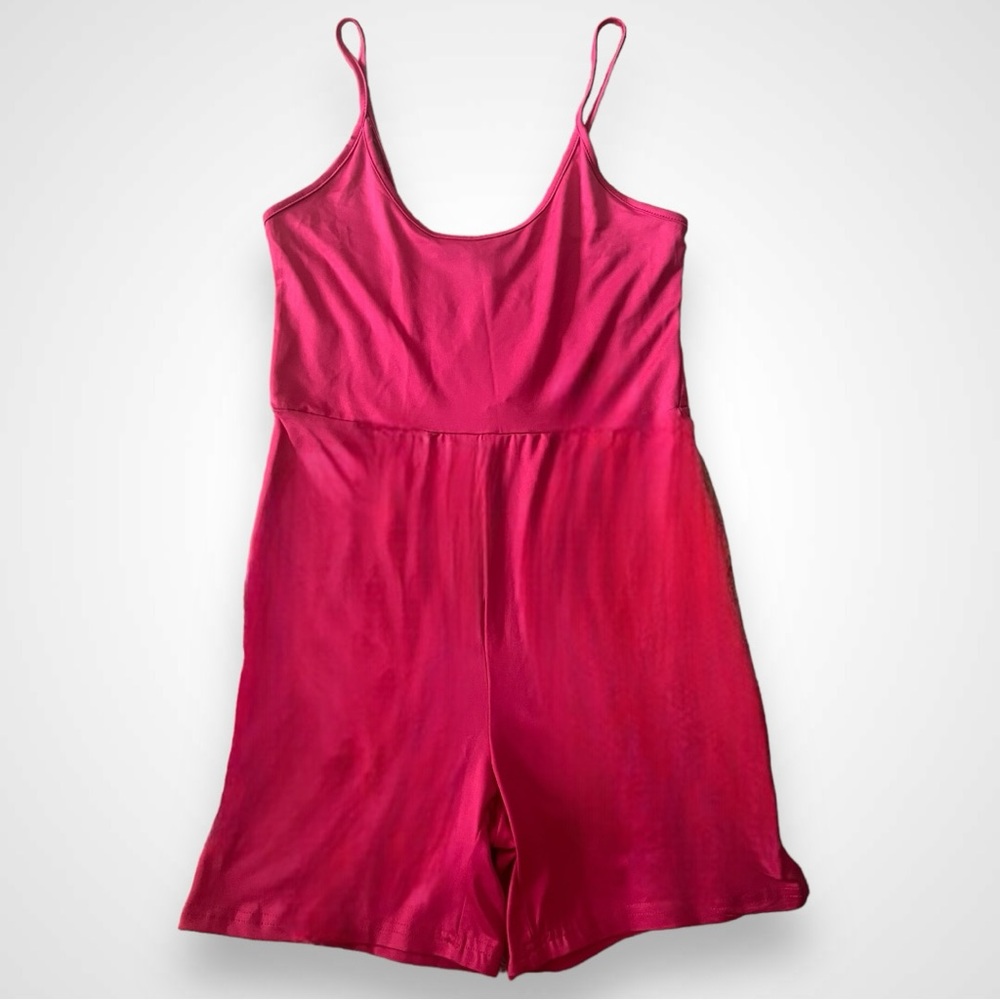 SHEIN BASICS Hot Pink Solid Cami‎ Spaghetti Strap Unitard Romper Small | NWT